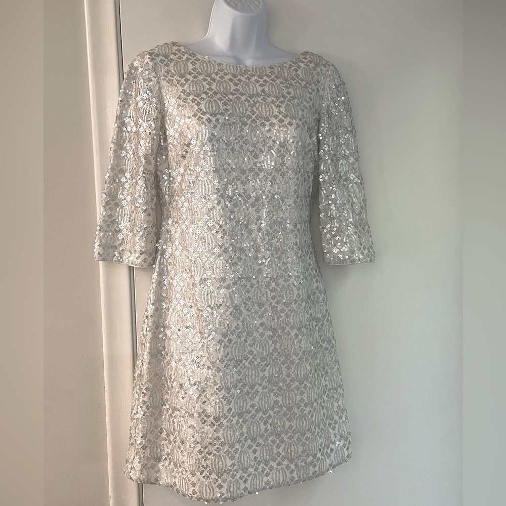 Calvin Klein silver sequin A line party dress size 4